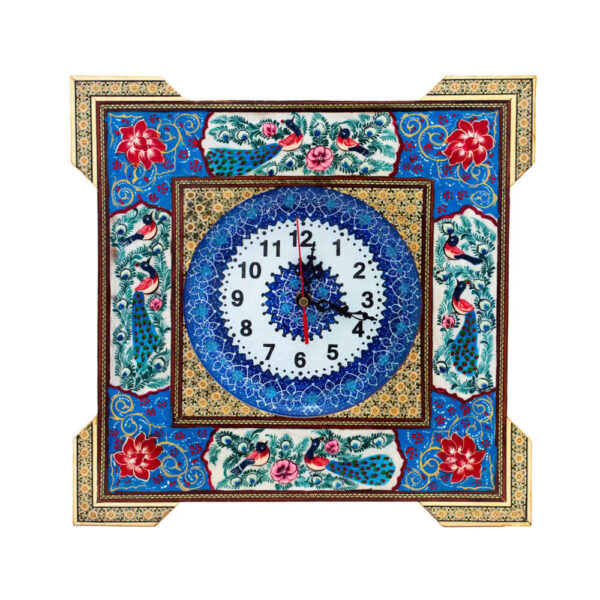 Handcrafted Persian Wooden Wall Clock - Khatam Marquetry Art, Negin