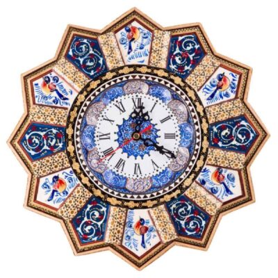 Handcrafted Persian Wooden Wall Clock – Khatam Marquetry Art, Nil
