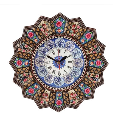 Handcrafted Persian Wooden Wall Clock – Khatam Marquetry Art, Razieh