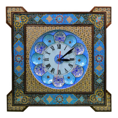 Handcrafted Persian Wooden Wall Clock – Khatam Marquetry Art, Sana