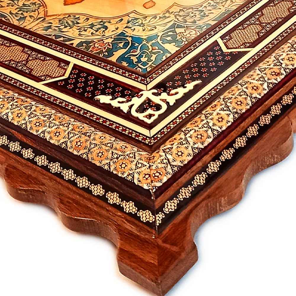 Handcrafted Persian Wooden Wall Clock – Khatam Marquetry Art, Tazhib