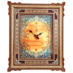 Handcrafted Persian Wooden Wall Clock – Khatam Marquetry Art, Tazhib