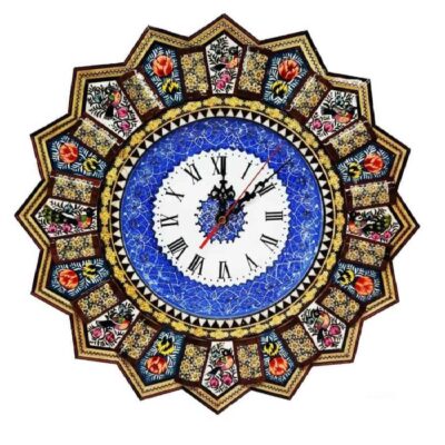 Handcrafted Persian Wooden Wall Clock – Khatam Marquetry Art, Tiara