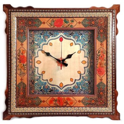Handcrafted Persian Wooden Wall Clock – Khatam Marquetry Art, Vania