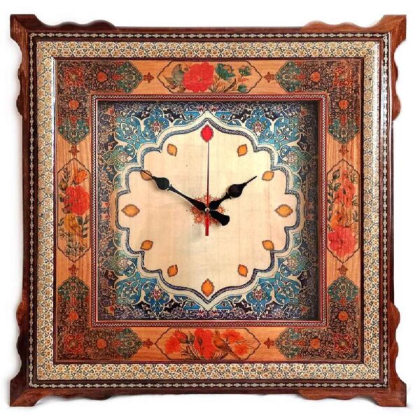 Handcrafted Persian Wooden Wall Clock - Khatam Marquetry Art, Vania