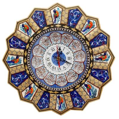 Handcrafted Persian Wooden Wall Clock – Khatam Marquetry Art, Zarrin