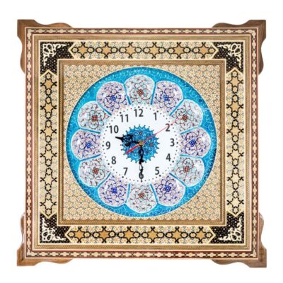 Handcrafted Persian Wooden Wall Clock – Khatam Marquetry Art, Zina