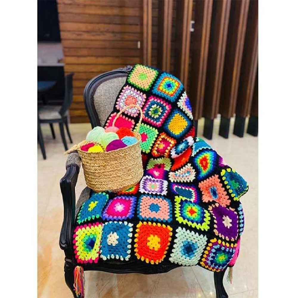 Crochet Throw for Sofa and Bed Checkered Bohemian Homa