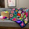 Crochet Throw for Sofa and Bed Checkered Bohemian Homa