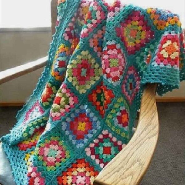 Crochet Throw for Sofa and Bed Checkered Bohemian Kamand