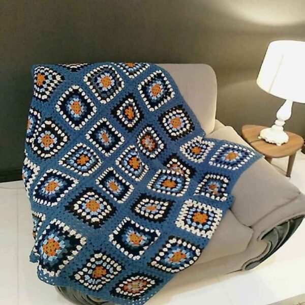 Crochet Throw for Sofa and Bed Checkered Bohemian Karin