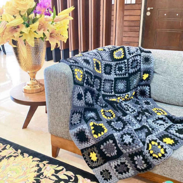 Crochet Throw for Sofa and Bed Checkered Bohemian Mahsa