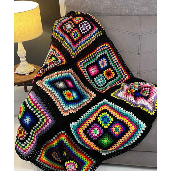 Crochet Throw for Sofa and Bed Checkered Bohemian Misa ShopiPersia
