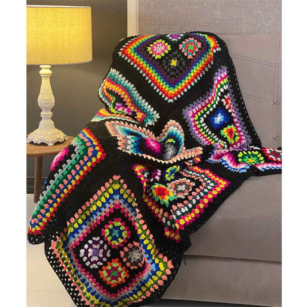 Crochet Throw for Sofa and Bed Checkered Bohemian Misa