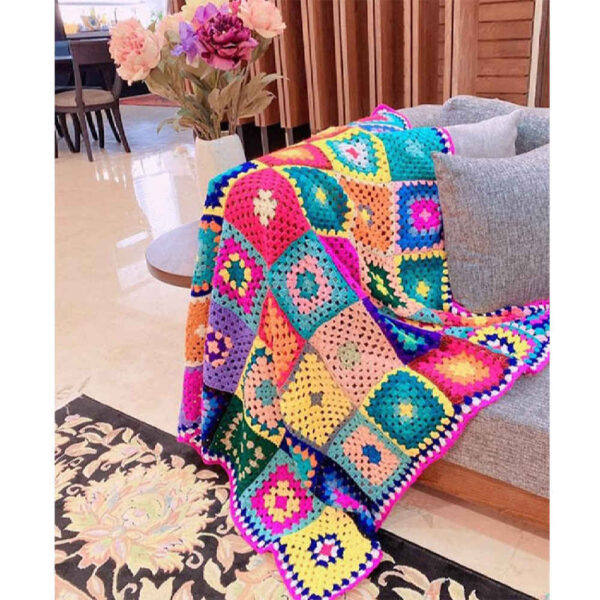 Crochet Throw for Sofa and Bed Checkered Bohemian Paria