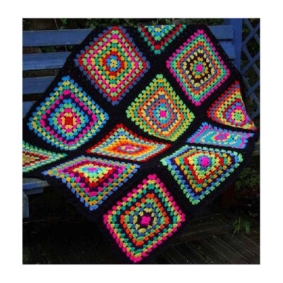 Crochet Throw for Sofa and Bed Checkered Bohemian Royal