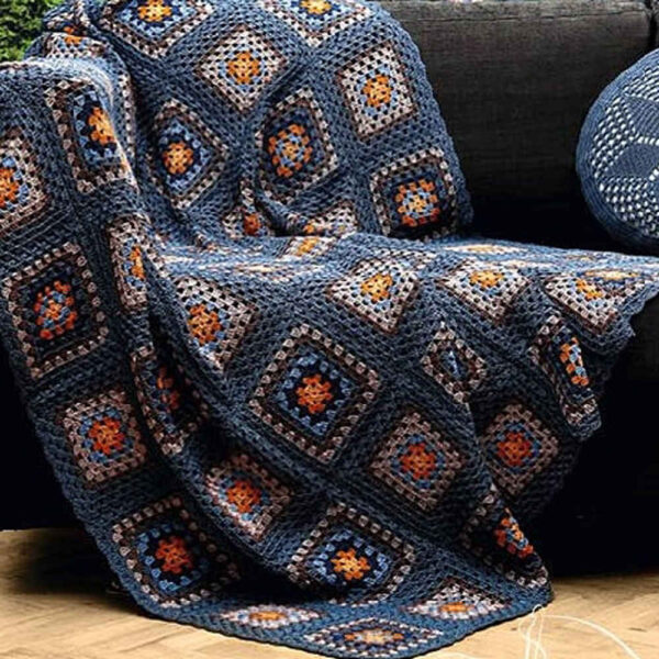 Crochet Throw for Sofa and Bed Checkered Bohemian Tanaz