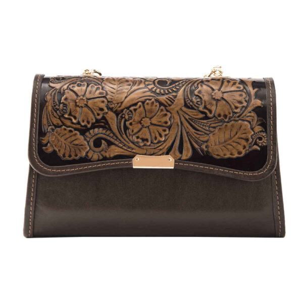 Luxurious Handcrafted Leather Crossbody Shoulder Bag - Floral Design