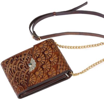 Handcrafted Leather Crossbody Shoulder Bag – Persian Calligraphy Sadaf Design