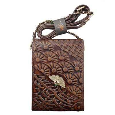 Handcrafted Leather Crossbody Shoulder Bag – Persian Calligraphy Sadaf Design