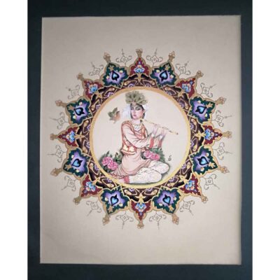 Original Persian Miniature Art Painting: Gouache on Cardboard – Banoo by Mohadeseh Asari