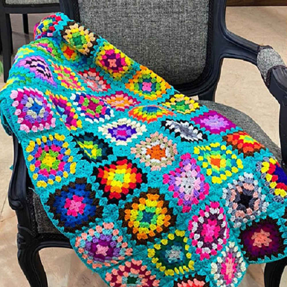 Crochet Throw for Sofa and Bed Checkered Bohemian Delara