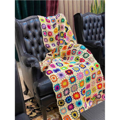 Crochet Throw for Sofa and Bed Checkered Bohemian Rasa