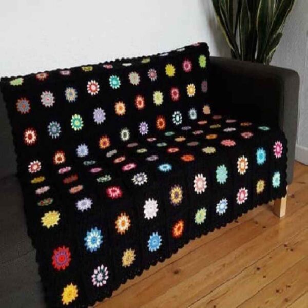 Crochet Throw for Sofa and Bed Checkered Bohemian Ronak