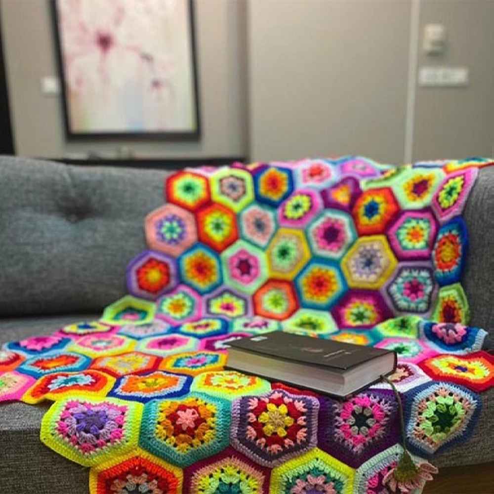 Crochet Throw for Sofa and Bed Checkered Bohemian Sara