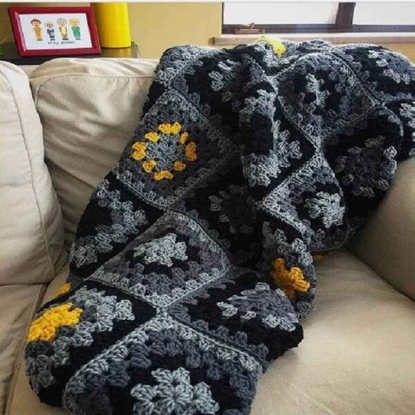 Crochet Throw for Sofa and Bed Checkered Bohemian Sepand