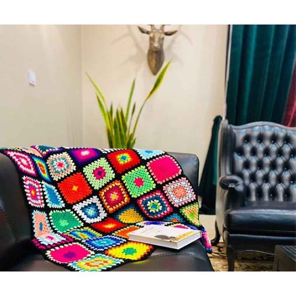 Crochet Throw for Sofa and Bed Checkered Bohemian Ziba