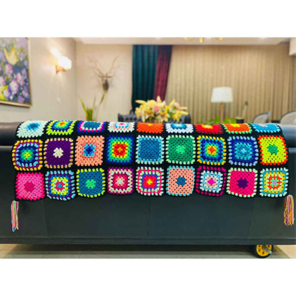 Crochet Throw for Sofa and Bed Checkered Bohemian Ziba