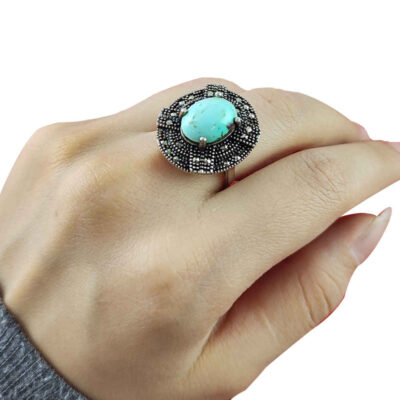 Persian Neyshabur Turquoise Silver Ring Handcrafted for Women Behnaz