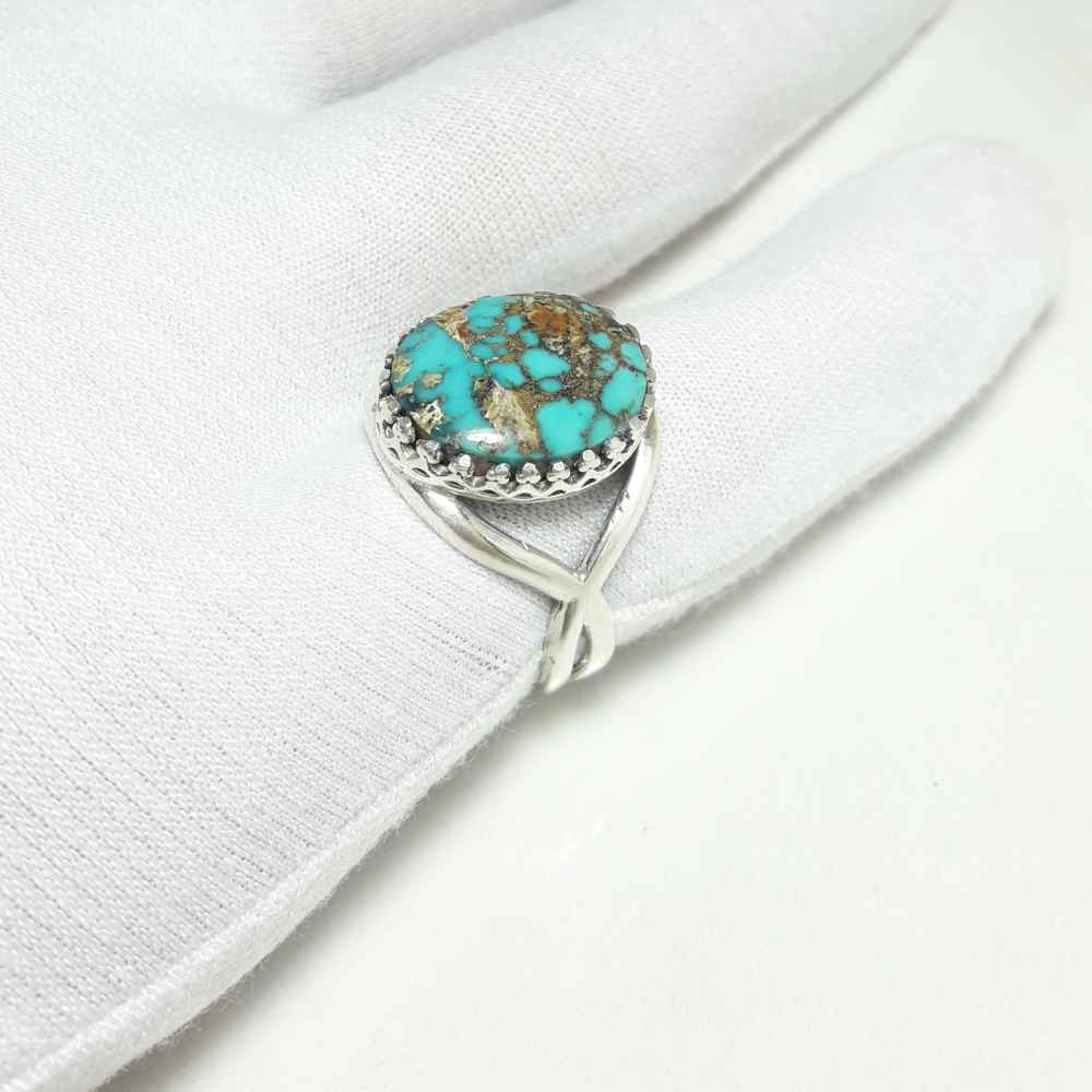 Persian Silver Ring for Women with Neyshabur Turquoise Farahnaz