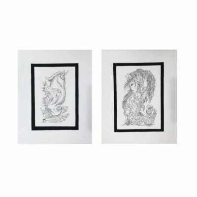 Set of 2 Original Persian Miniature Art Paintings: Watercolor – Horse