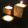 Solid Wooden Cube Tealight Holder Set of 3 / Butterfly