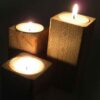 Solid Wooden Cube Tealight Holder Set of 3 / Deco
