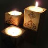 Persian Solid Wooden Cube Tealight Holder Set of 3 / Eslimi