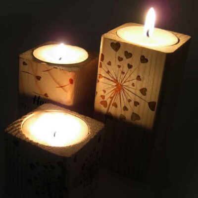 Solid Wooden Cube Tealight Holder Set of 3 / Hope