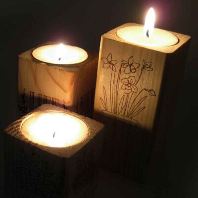 Solid Wooden Cube Tealight Holder Set of 3 / Life