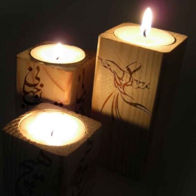 Persian Solid Wooden Cube Tealight Holder Set of 3 / Raghs Sama