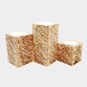 Persian Solid Wooden Cube Tealight Holder Set of 3 / Mashgh