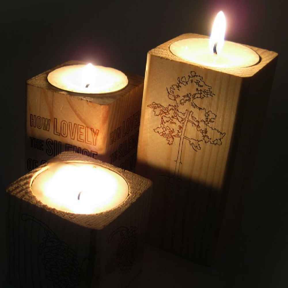 Solid Wooden Cube Tealight Holder Set of 3 / Sokot