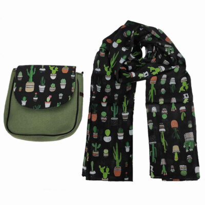 Bohemian Crossbody Shoulder Bag & Shawl Set with Cactus Design