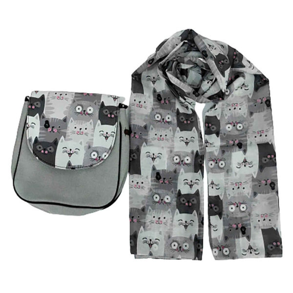 Bohemian Crossbody Shoulder Bag & Shawl Set with Cute Cat Pattern