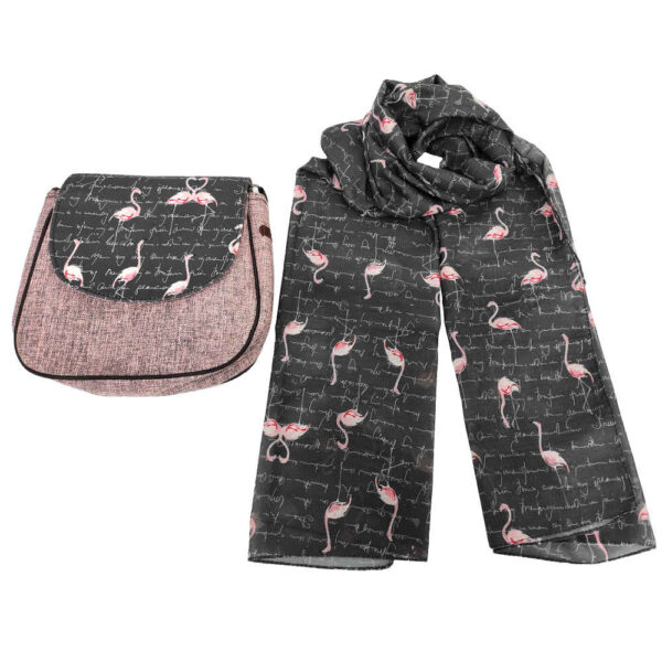 Bohemian Crossbody Shoulder Bag & Shawl Set with Flamingo Design