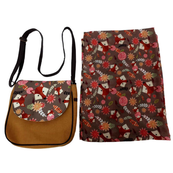 Bohemian Crossbody Shoulder Bag & Shawl Set with Fox Motif