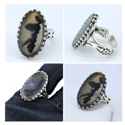 Persian Dendritic Agate Shajar Silver Ring for Men Armin