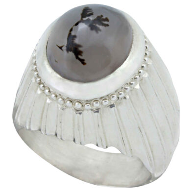 Persian Dendritic Agate Shajar Silver Ring for Men Arya