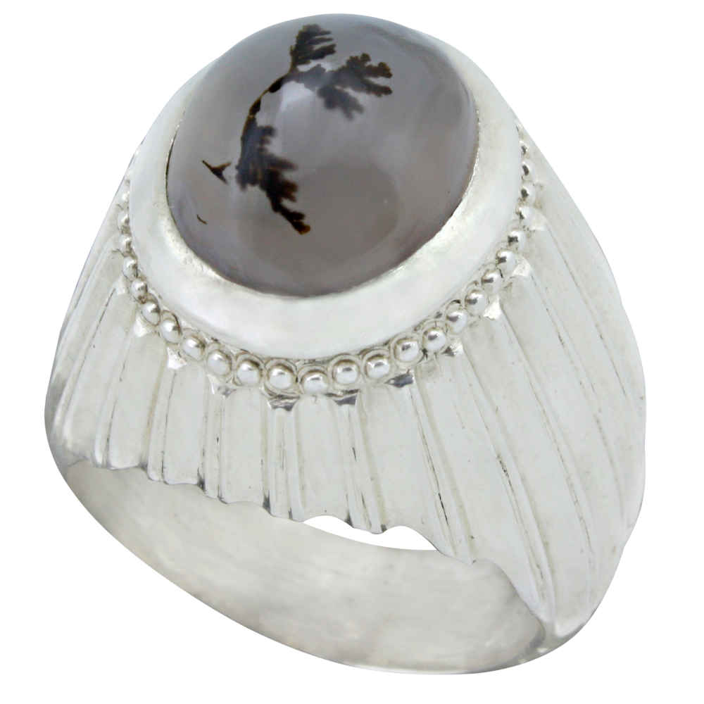 Persian Dendritic Agate Shajar Silver Ring for Men Arya